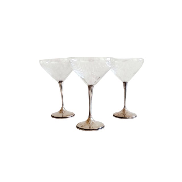 Art Deco Sterling Silver and Cut Cristal Handmade Champaign Glasses, Spain, 1940s, Set of 3 For Sale - Image 15 of 18