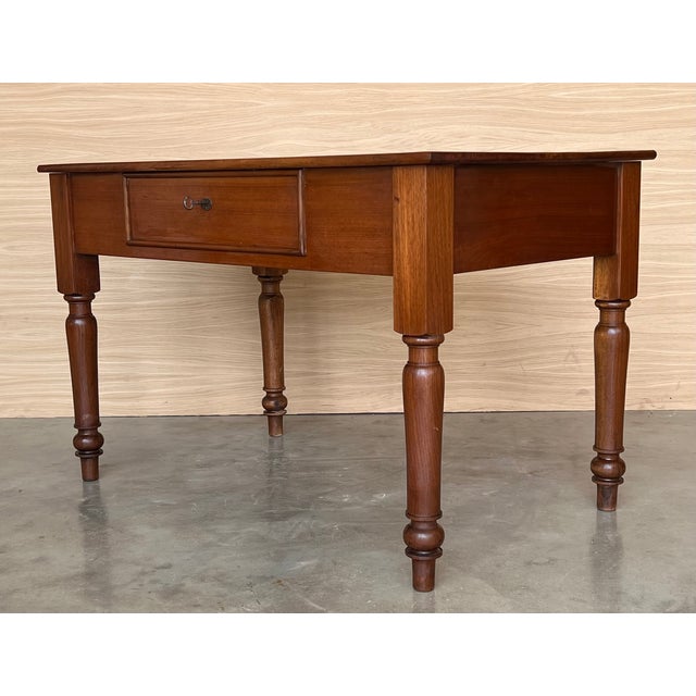 Wood 20th French Louis XV Style Walnut Desk or Library Table With Drawer For Sale - Image 7 of 12