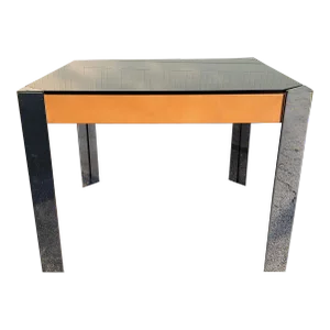 Chrome and Leather Smoked Glass Top Game Table Attributed to Guido Faleschini for Mariani, Italy, 1970s