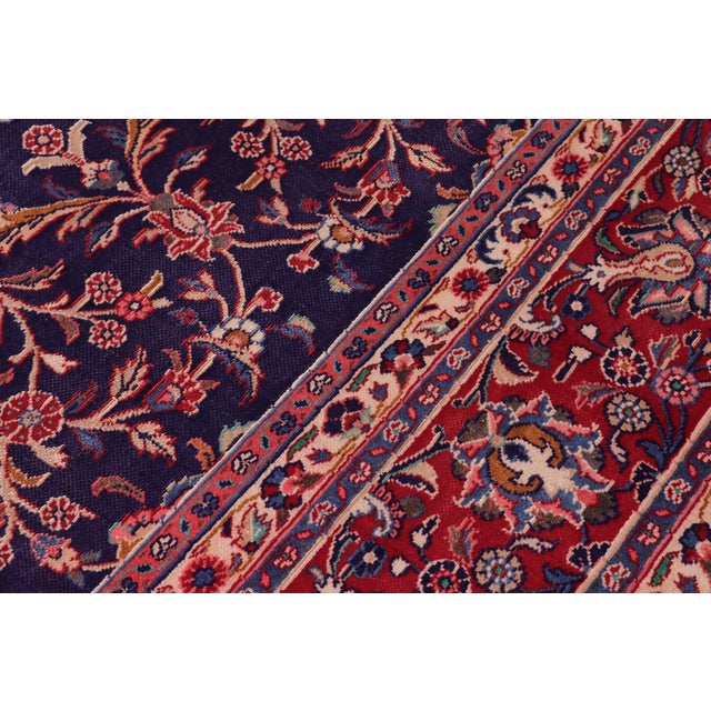 Shabby Chic Persian Kashan Blue/Red Wool Rug - 9'8'' X 12'10'' | Chairish