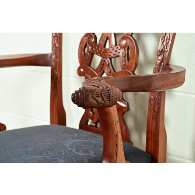 Baker Furniture Style Chippendale Carved Mahogany Dining Chairs, Set of Eight For Sale - Image 10 of 14