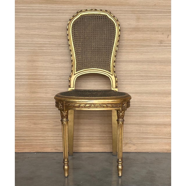 Pair of Early 20th Century French Louis XVI Style Gilted Dining Chairs with caned seats For Sale - Image 17 of 18