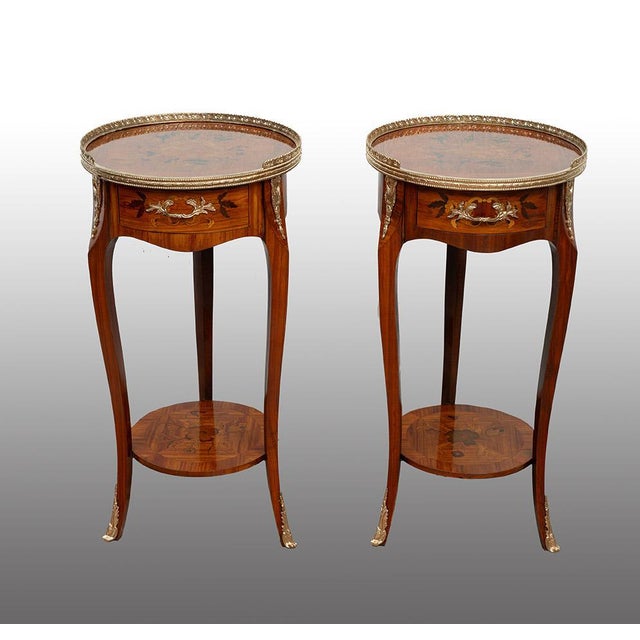 Metal Antique Napoleon III Coffee Tables in Fine Exotic Woods, France, Early 20th Century, Set of 2 For Sale - Image 7 of 7