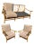 Restored single-strand rattan living room set designed by John Wisner with Campaign-style anodized goldtone capped...