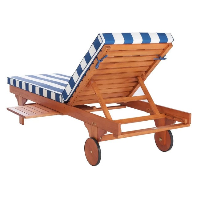 Newport Chaise Lounge Chair with Side Table, Natural/Navy Stripe Cushion For Sale - Image 11 of 11