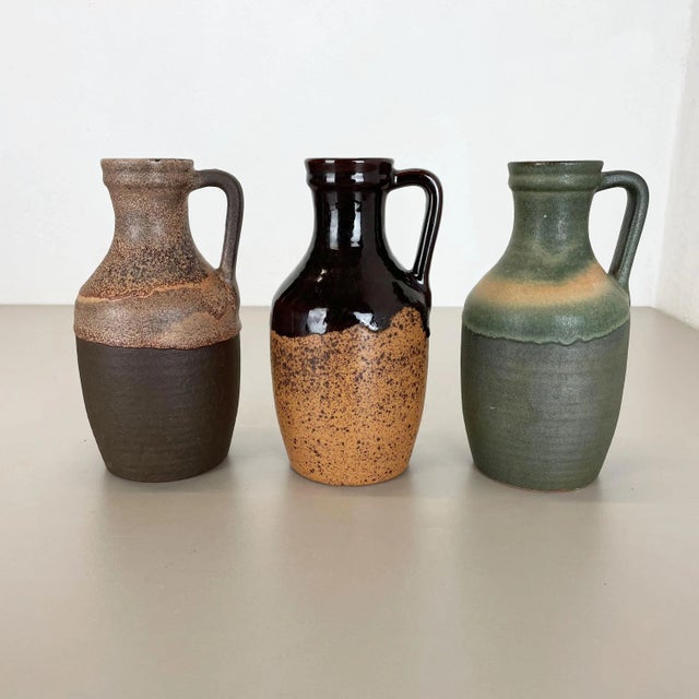 Ceramic fat lava vases, set of 3. Producer: Marei Ceramics, Germany. Decade: 1970s Studio Pottery vases, produced in the...