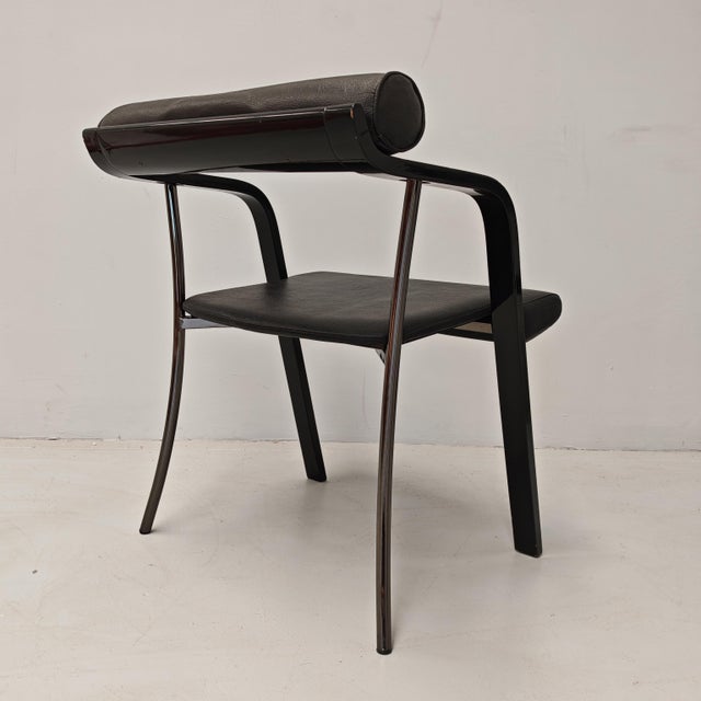 1980s Vintage Black Armchairs with Armrests, 1980s, Set of 4 For Sale - Image 5 of 18