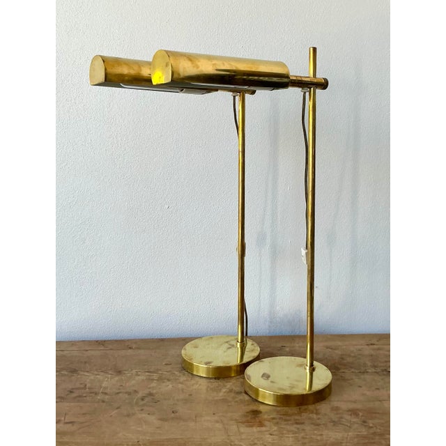 Vintage Boho Modernist Brass Table Lamps - A Pair For Sale - Image 4 of 8
