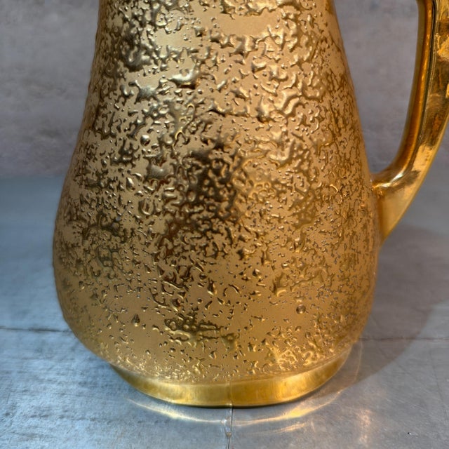 Vintage Mid-Century Modern 22k Weeping Bright Gold Ceramic Pitcher Le Mieux For Sale - Image 12 of 14
