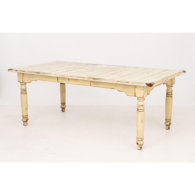 Provincial Distressed White Painted Pine Dining Table For Sale - Image 12 of 13