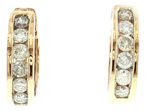 Late 20th-Century 14k Yellow Gold Diamond Hinged Hoop Earrings, Pair