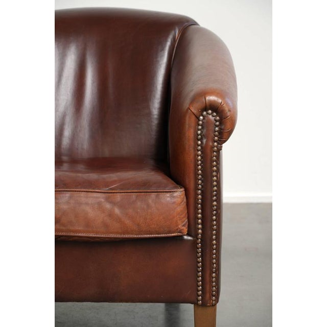 English Sheepskin Club Armchair in Dark Cognac For Sale - Image 9 of 13