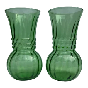 Mid 20th Century Green Glass Vases, Mid-Century Modern - a Pair