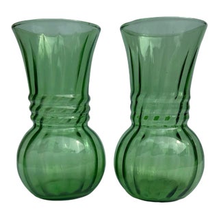 Vintage Green Glass Vase - A Pair For Sale