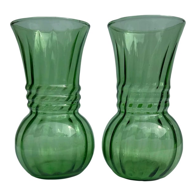 Vintage Green Glass Vase - A Pair For Sale