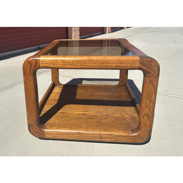 Mid-Century Modern Vintage 70's Waterfall Edge Oak Side Table For Sale - Image 3 of 7
