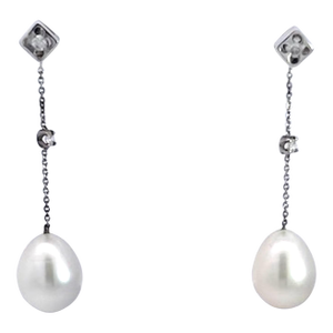 18k White Gold Pearl Drop Earrings, A Pair