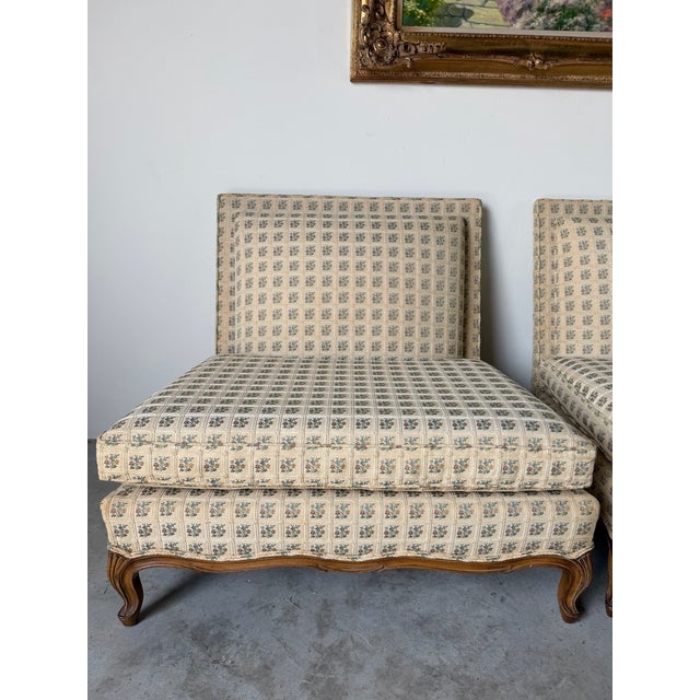 Mid-Century Modern 1970’s Hollywood Regency John Widdicomb Style French Provincial Armless Lounge Chairs – Pair For Sale - Image 3 of 12