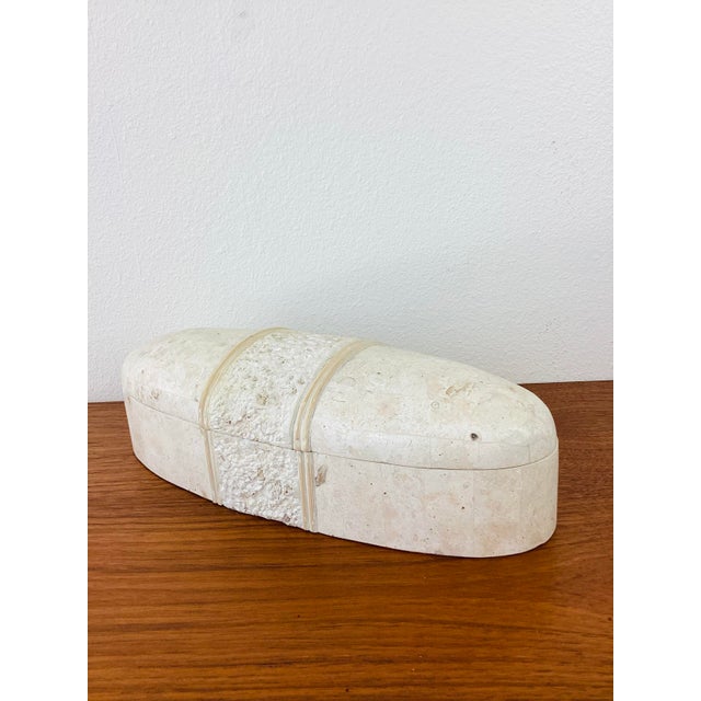 Postmodern Vintage 1980s Tessellated Stone & Reed Oval Lidded Box / Maitland Smith Style For Sale - Image 3 of 10