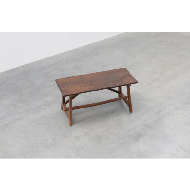 Brown Spanish Rustic Trestle Table with Drawer and X-Stretchers, 1800s For Sale - Image 8 of 13