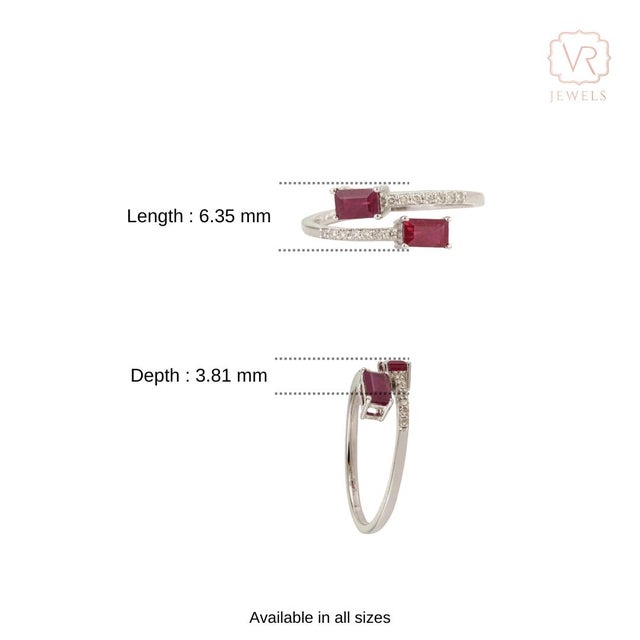 Contemporary 14k White Gold Ruby & Diamond Open Bypass Ring Size 6.5 For Sale - Image 11 of 16