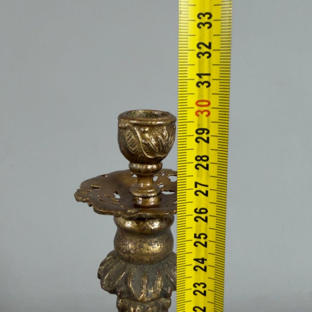 Antique Candlesticks in Gilded Wood, Brass, Mirrored Glass, Set of 2 For Sale - Image 10 of 11