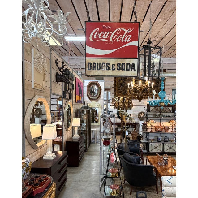 Mid 20th Century Monumental Double-Sided Coca-Cola “Drugs & Soda” Trade Sign, WPB FL, 1960s For Sale - Image 5 of 16
