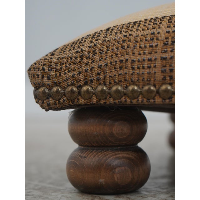 Brown 1990s Lion Upholstered Print Small Squares Stool or Ottoman For Sale - Image 8 of 11