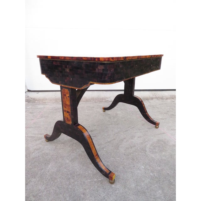Maitland Smith Tessellated Faux Tortoise Shell / Penshell Writing Desk ~ Traditional Regency Style For Sale - Image 16 of 18