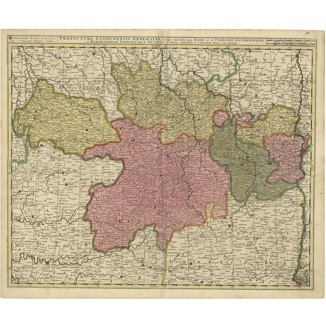 Antique Map of the Auvergne-Rhône-Alpes Region of France by Valk, 1730 For Sale - Image 5 of 5