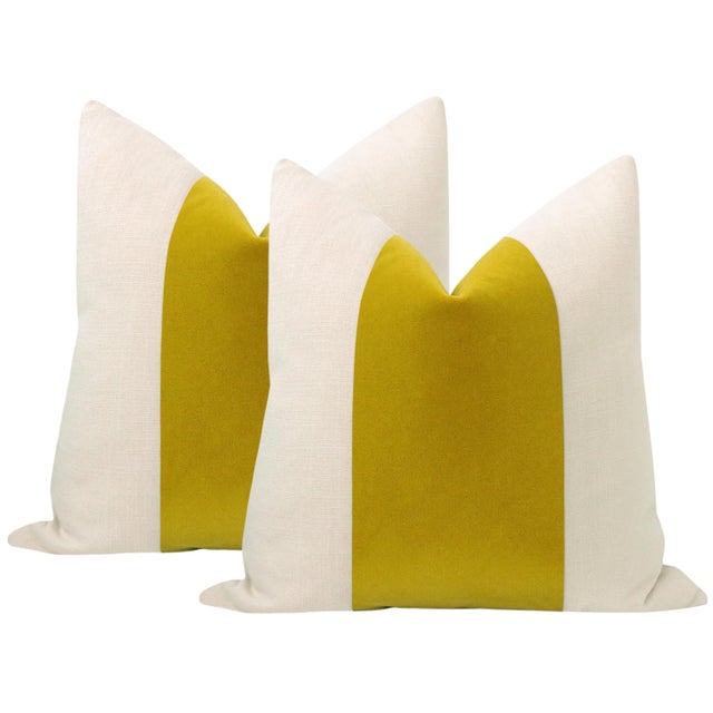 22" Chartreuse Mohair Panel + Linen Pillows - a Pair For Sale In Tulsa - Image 6 of 6