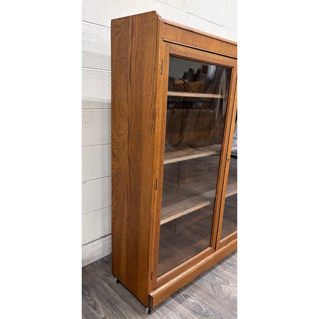 Wood Antique Victorian or Arts and Crafts Style Golden Oak Display Cabinet Bookcase For Sale - Image 7 of 16
