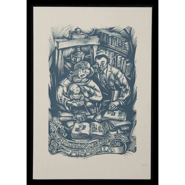 Ex Libris Alessio Costantino Mirabella is an original woodcut print realized by an anonymous artist in the 20th Century....