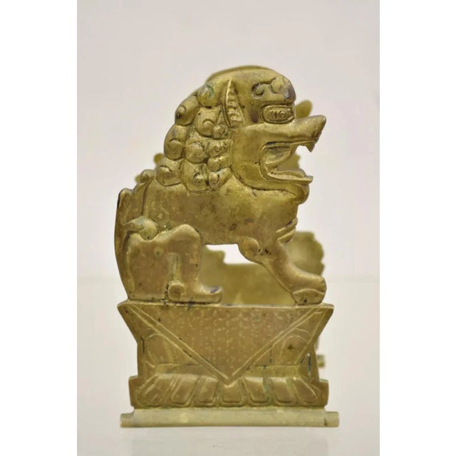 Chinoiserie Vintage Chinese Foo Dog Solid Brass Figural Bookend For Sale - Image 3 of 11