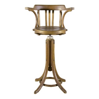 Antique Height-Adjustable Swivel Barber Chair in Curved Beech, 1920s For Sale