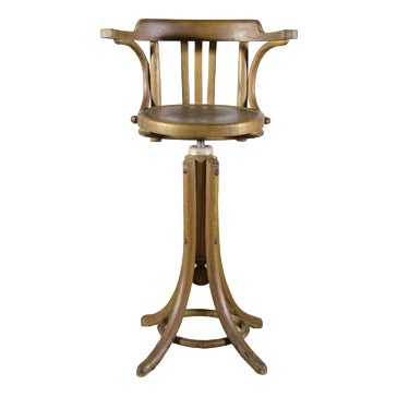 Antique Height-Adjustable Swivel Barber Chair in Curved Beech, 1920s For Sale