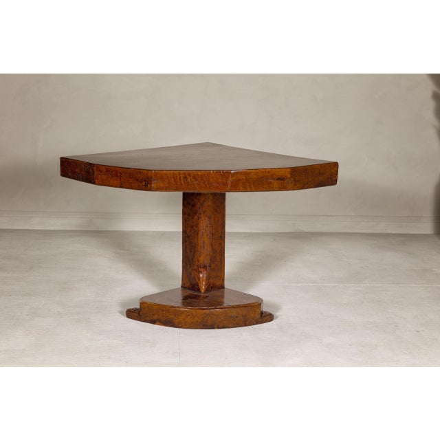 Mid 20th Century Rustic Vintage Corner Demilune Pedestal Table with Delicately Carved Base For Sale - Image 5 of 12