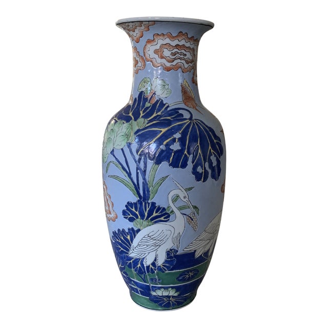 Vintage Blue Handpainted Chinese Porcelain Crane Vase Chairish