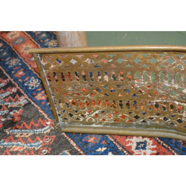 Brass Antique English Reticulated Brass Curved Ends Fireplace Fender W/ Lion Faces For Sale - Image 8 of 16