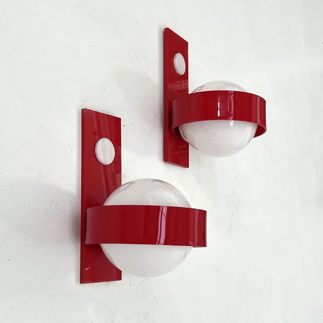 Space Age Wall Lamps in Red & White Glass & Plastic, 1970s For Sale - Image 9 of 9