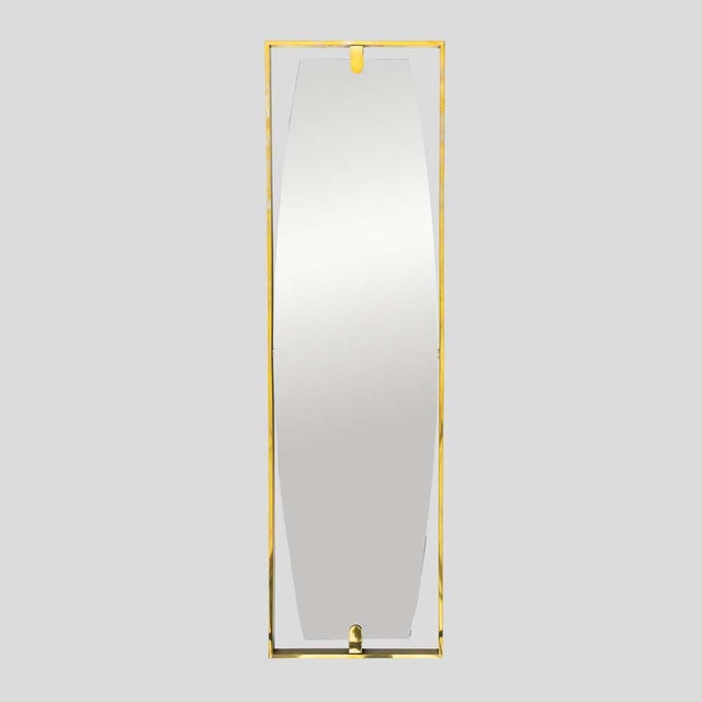 Tall Rectangular Mid Century Style brass frame mirror Height.142cm Width: :42cm Depth: 4 cm