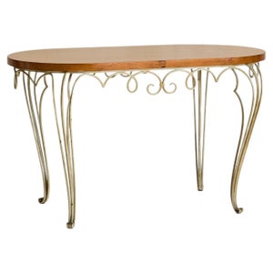 French Wrought Iron + Wood Console Table in the Manner of René Prou, 1940s