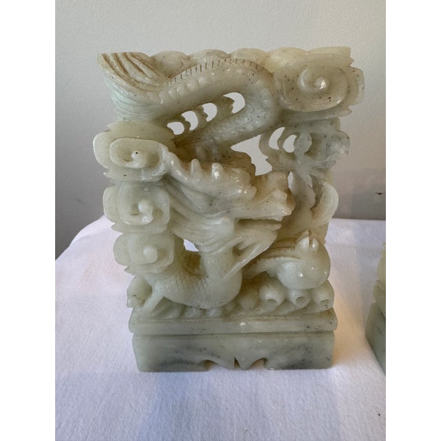 Asian Antique Pair of Late 19th Century Carved Onyx Dragon Asian Bookends For Sale - Image 3 of 12