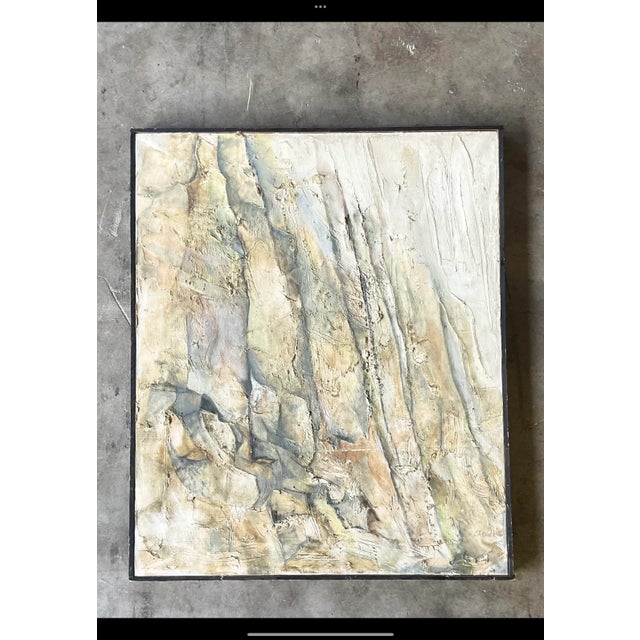 Stunning vintage original oil painting. A chic abstract composition in pale neutrals. Soft browns and greens. Signed in...