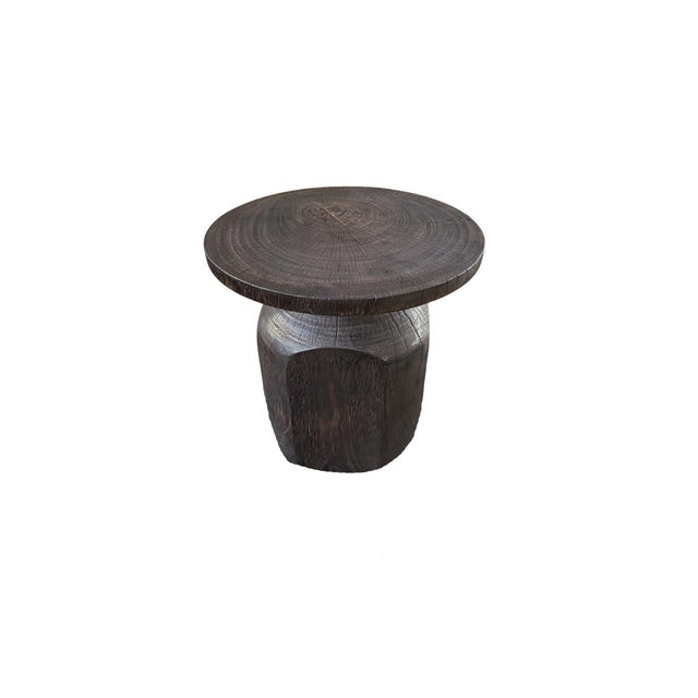 Contemporary Sculptural Suar Wood Side Table, Espresso Finish Modern Organic For Sale - Image 3 of 6