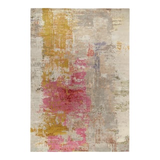 Rug & Kilim’s Modern Abstract Rug in Pink, Gold and Gray Painterly Pattern For Sale