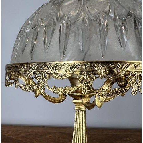 Vintage French Style Brass Ornate Table Lamp with Cut Glass Shade For Sale - Image 3 of 16