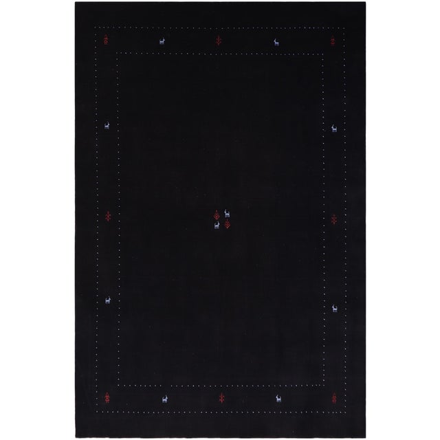 Abstract Gabbeh Black Wool Rug - 8'2''x9'10'' For Sale - Image 10 of 10