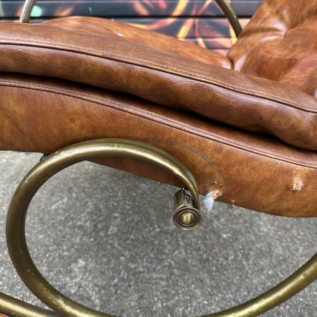 1960s Mid 20th Century Lee Woodard Sculptural Brass and Wood Rocking Chair For Sale - Image 5 of 12