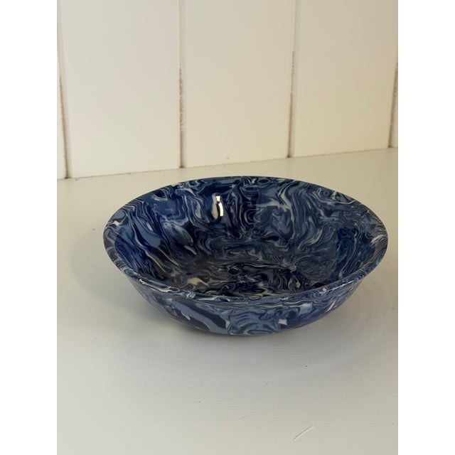 Signed Christine Jouval Blue Aptware Marbled Bowl For Sale - Image 4 of 6